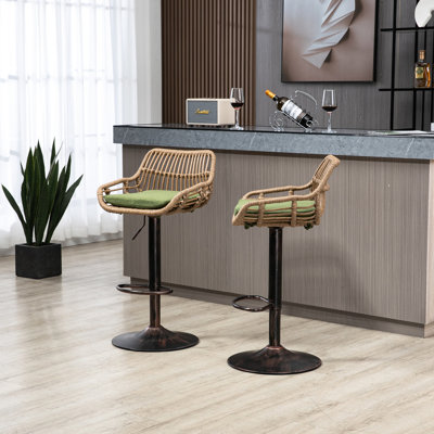 Chaises de bar pivotantes réglables de 2 - pour la cuisine et la salle à manger, hauteur de comptoir avec repose-pieds, base en métal robuste, housse de coussin de chaise rembourrée en lin, 2 tabourets, siège, espace domestique robuste