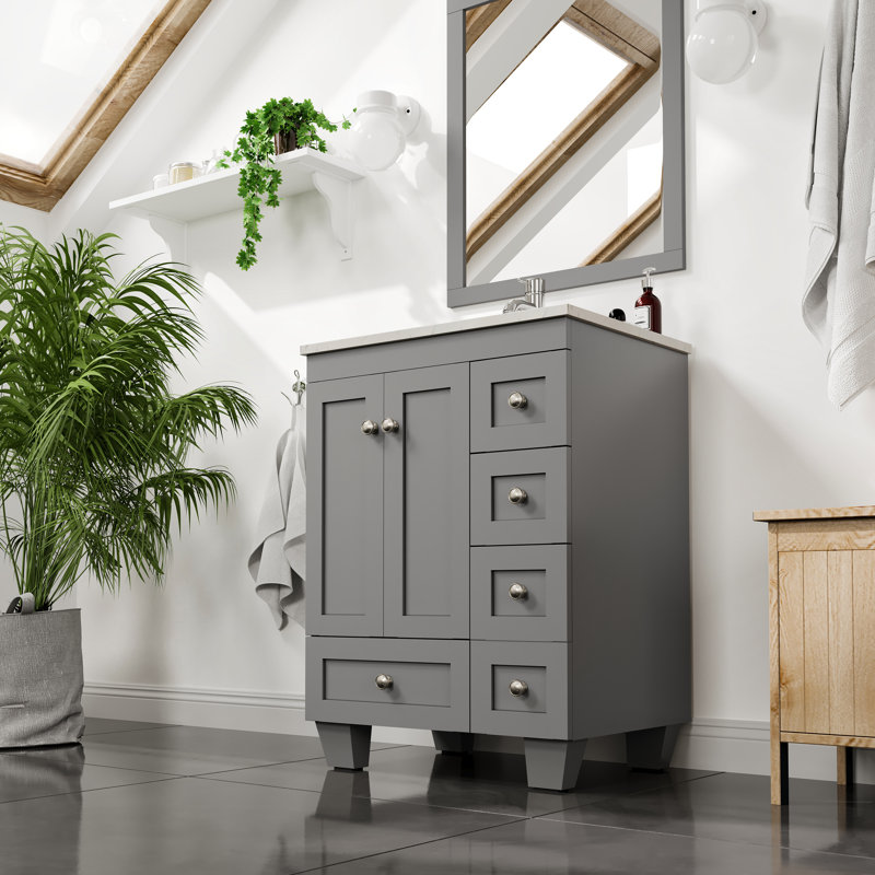 Meuble-lavabo avec comptoir Carrara et lavabo encastré en porcelaine Curio l 24 po x P 18 po, Gris