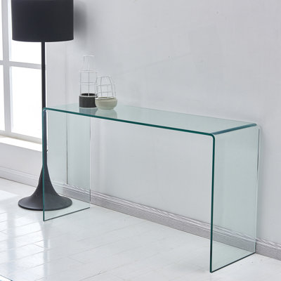 Glass Console Table, Transparent Tempered Glass Console Table With Rounded Edges, Sofa Table