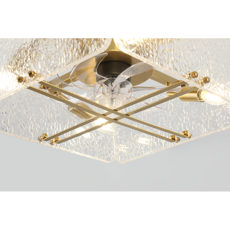 15.8" Modern Crystal Gold Ceiling Fan with Dimmable Light, 3 Speeds, Reverse and Remote Included, Brass