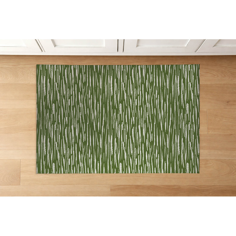 Tapis de cuisine à profil bas Spectrum Strands, Rectangulaire 2 pi x 3 pi, Olive Green Striped