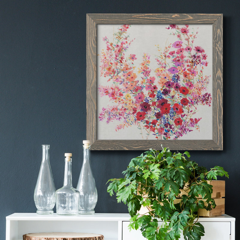 Fleurs sur une vigne II - Toile encadrée de qualité supérieure - prête à être accrochée, Cadre gris