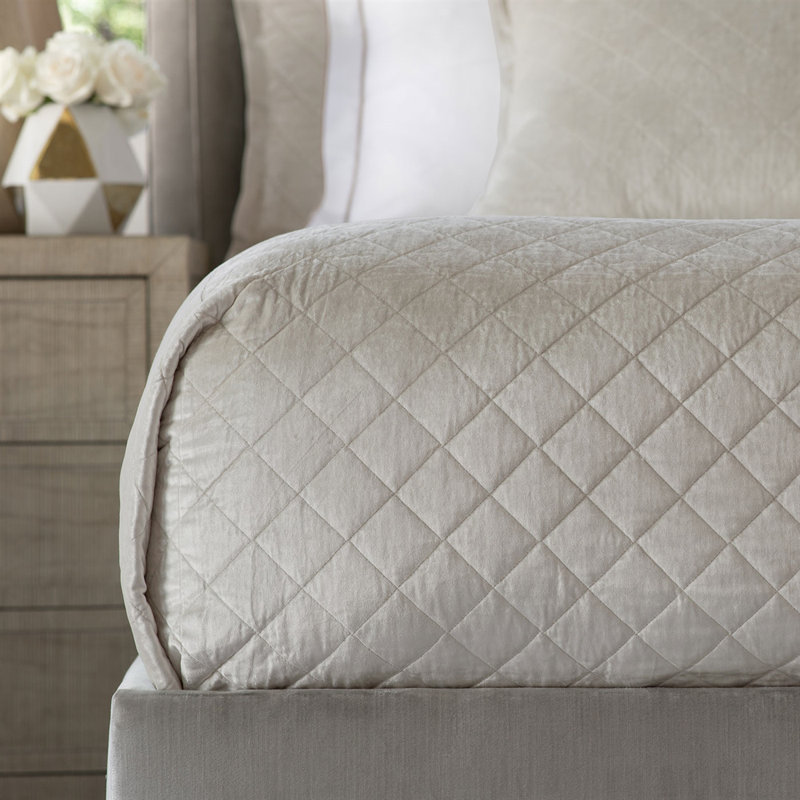 Chloe Ivory Velvet Quilted Coverlet, Queen Size