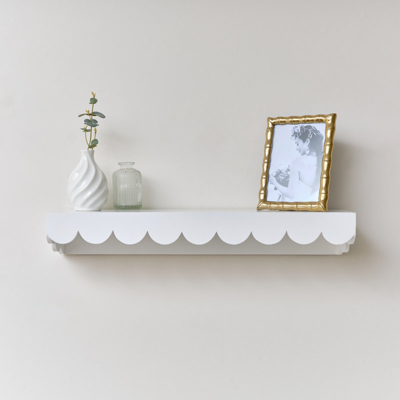 Pale Scalloped Wall Storage Shelf - 61Cm, White