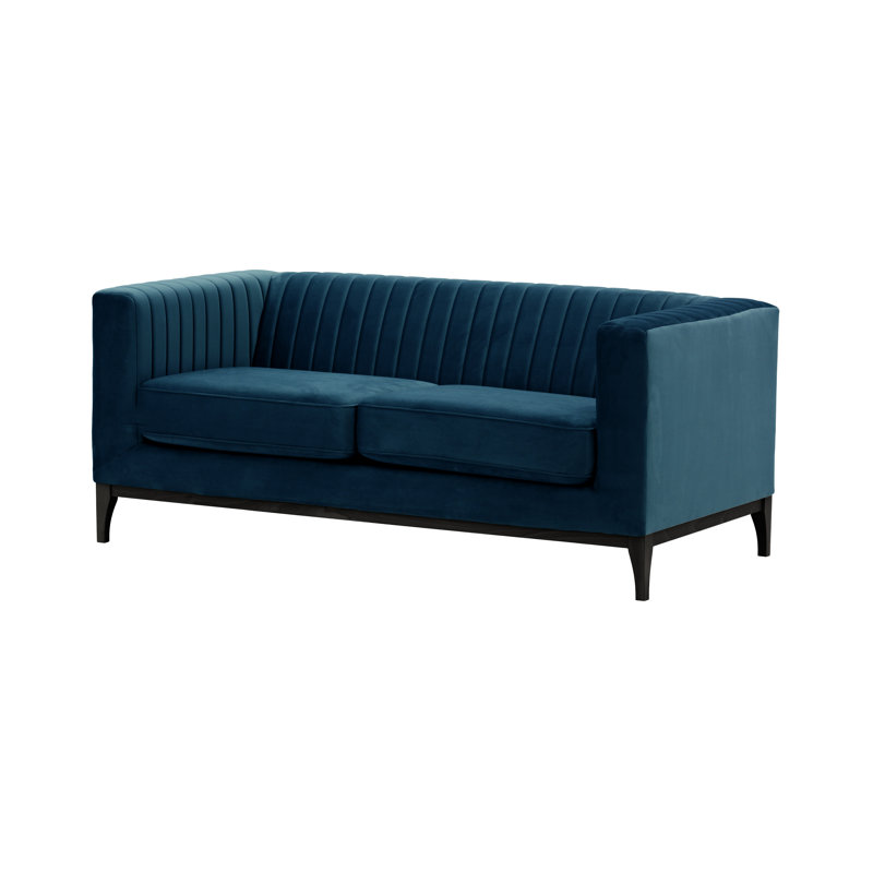 Buie Velvet Sofa, Dark Blue, Black
