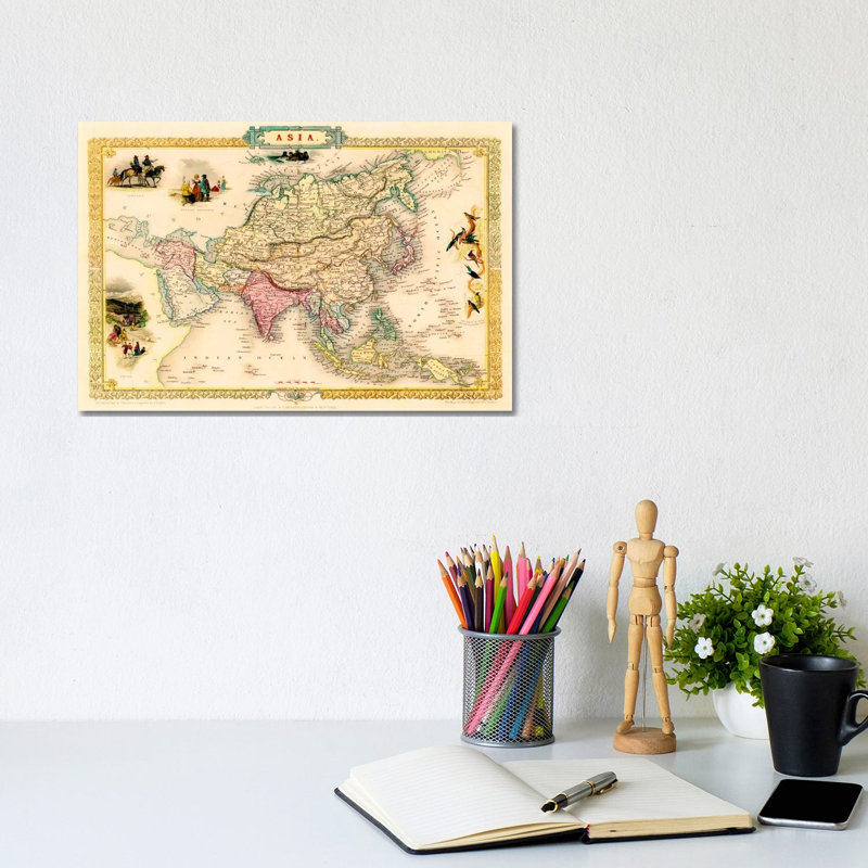 Antique Map Of Asia (1851) by John Tallis - Wrapped Canvas Painting, 20.32 cm H x 30.48 cm W