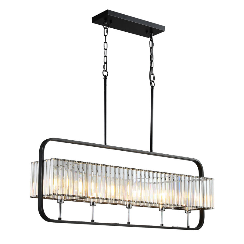 Luminaire suspendu linéaire à 5 lumières pour îlot de cuisine, cristal moderne pour salle à manger / salon / îlot de cuisine