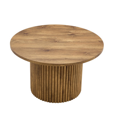  Round MDF Coffee Table with Cylindrical Legs, 27.5" Diameter Modern Centerpiece for Home Decor, Wood