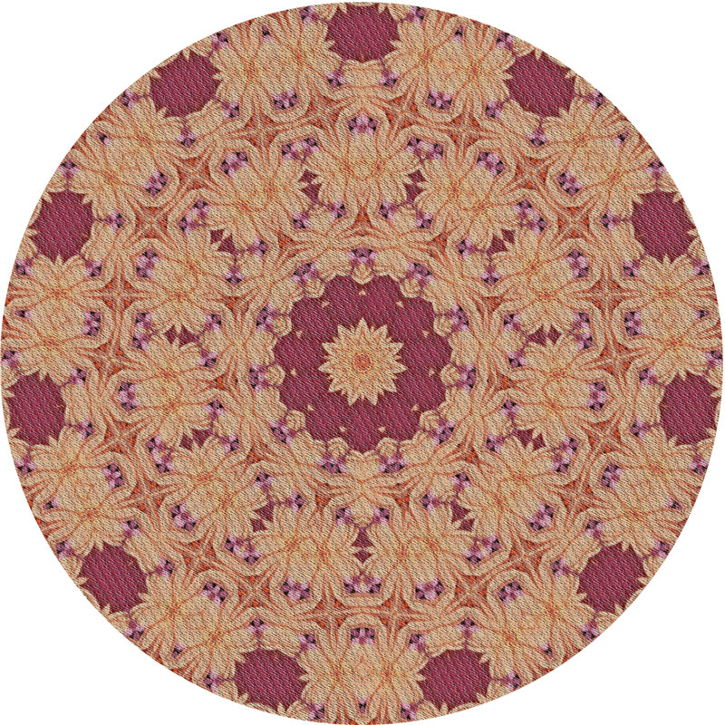 Laine tissée à la machine florale et polyester brun/rose Tapis décoratif, Rond 8 pi x 8 pi