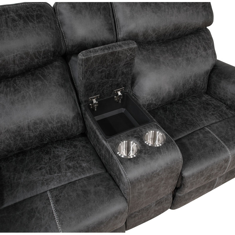 Hirah Dark Gray Microfiber Manual Recliner Loveseat With Cupholder Function And Built-In USB Port