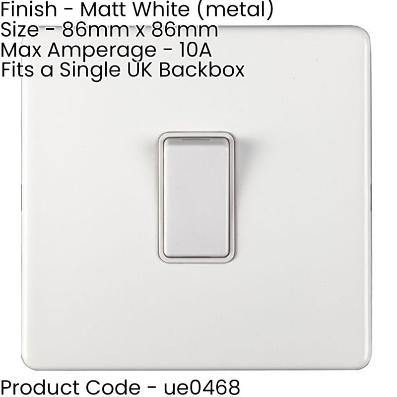 1 Gang Single 10A INTERMEDIATE Light Switch SCREWLESS SATIN BRASS Metal Rocker, White, White