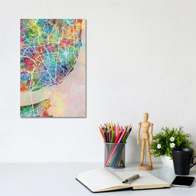 Lisbon Portugal Map Color by Michael Tompsett - Wrapped Canvas Gallery-Wrapped Canvas Giclée