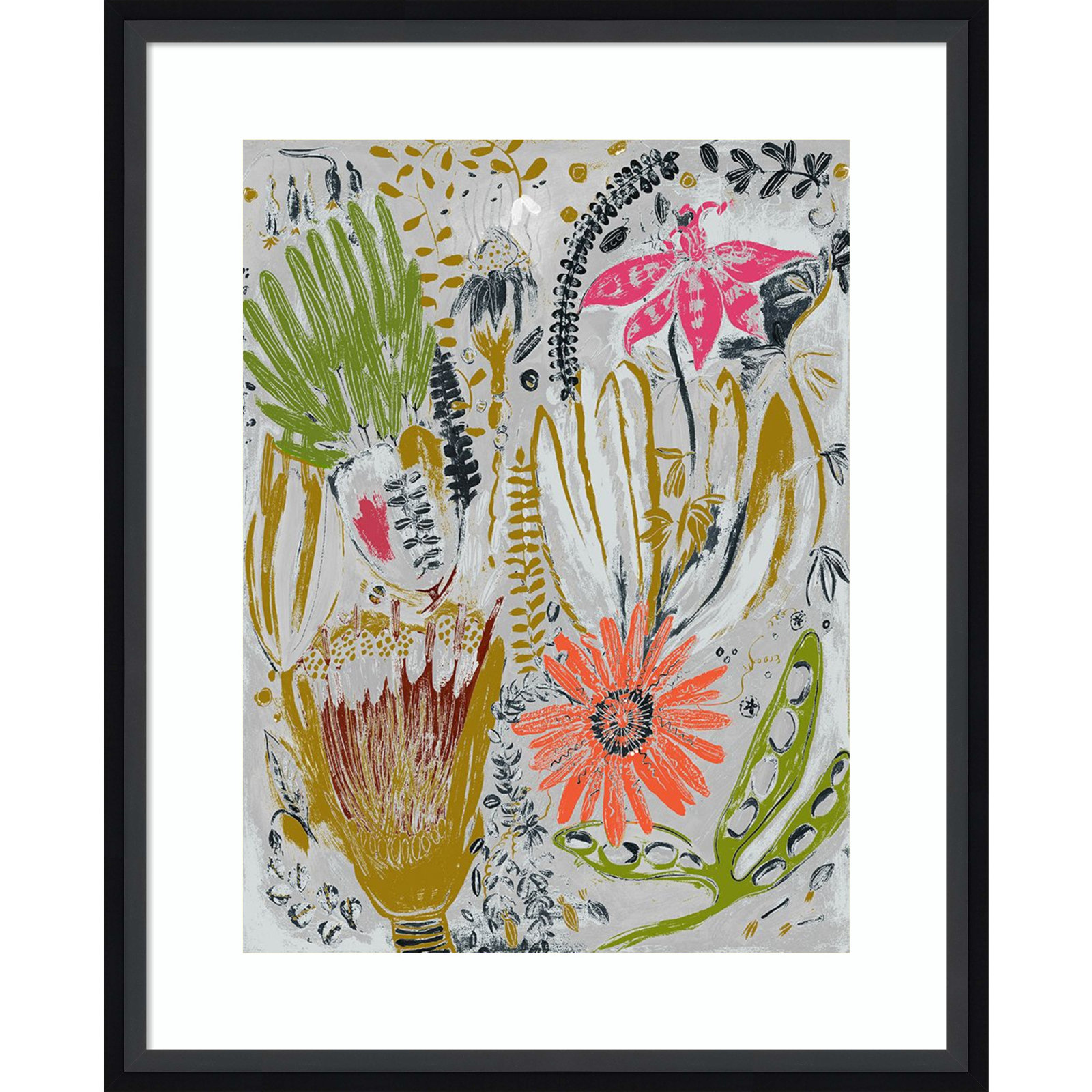 Tropical Blooms by Maya Woods, Black, 17" W x 21" H
