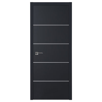 Glam G-Pro 010 Pre-Hung Soft Black Laminated Modern Interior Door 18in x 80in Left In-Swing