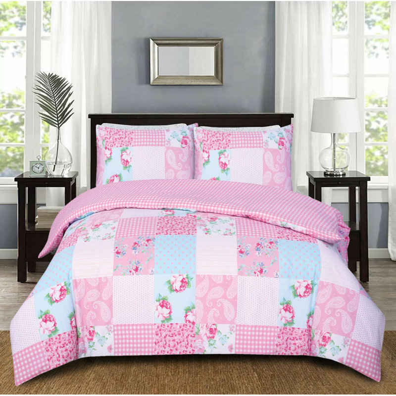 Wilbur Patchwork Duvet Cover Set with Pillowcases, Super King - 2 Standard Pillowcases, Pink