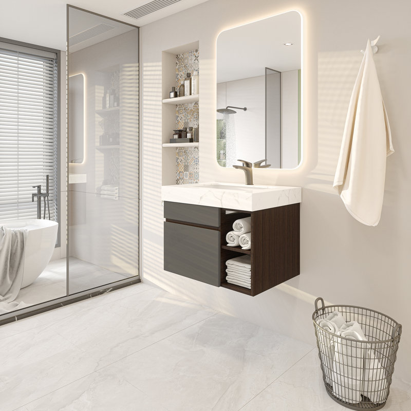 Varrian 30'' Single Bathroom Vanity with Engineered Stone Top, Rock Gray 