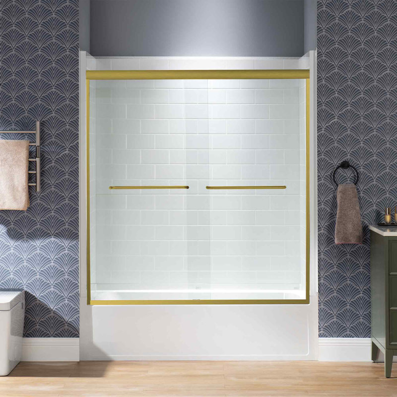Double Sliding Tub Door 56-60 Inch Width x 60 Inch Height | 1/4"(6mm) Clear Tempered Glass, Safe Explosion-Resistant