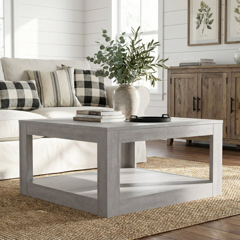 Allysyn Contemporary 31.5" Square Coffee Table, Gray