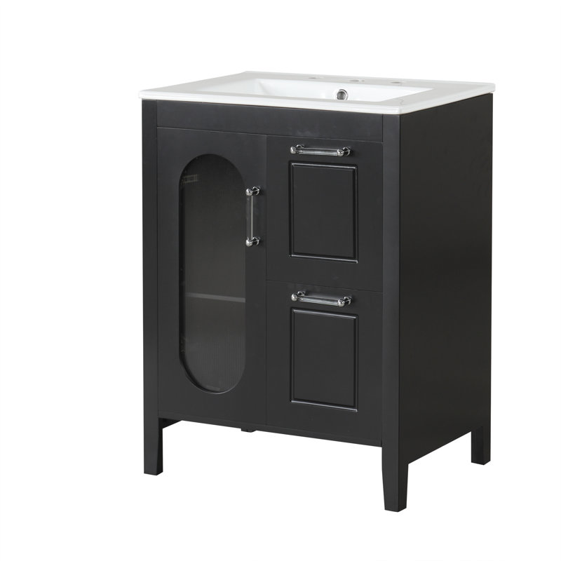 Meuble-lavabo 24 po avec lavabo en céramique, Noir, noir, noir, noir