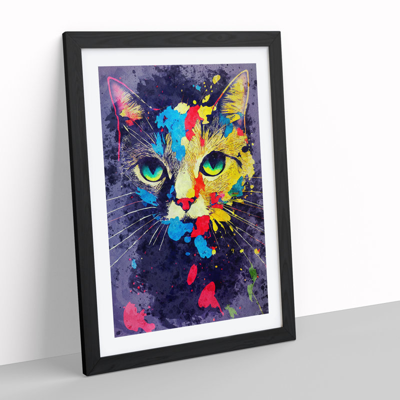 Paint Splat Cat No.4 - Framed Print, Black, 64cm H x 46cm W x 2cm D
