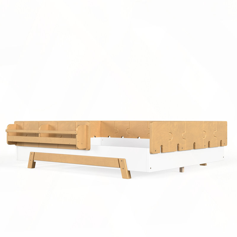 Lit sur pied avec garde-corps et tablettes, Full / Double, Natural,White