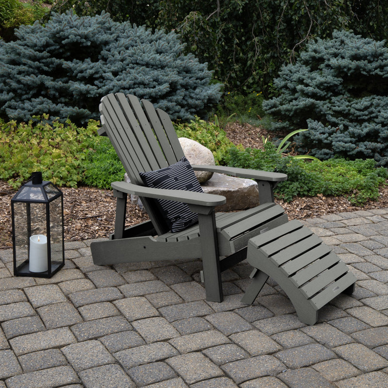 Anette Outdoor Adirondack Chair With Ottoman, Coastal Teak