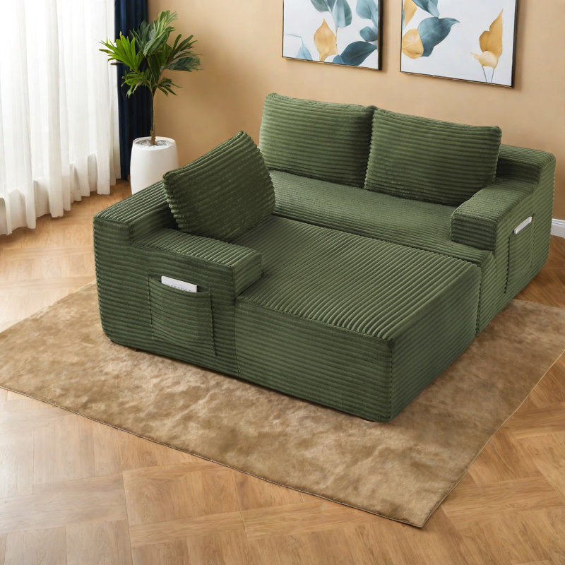Canapé-lit modulaire en velours côtelé modulaire, sans assemblage, vert