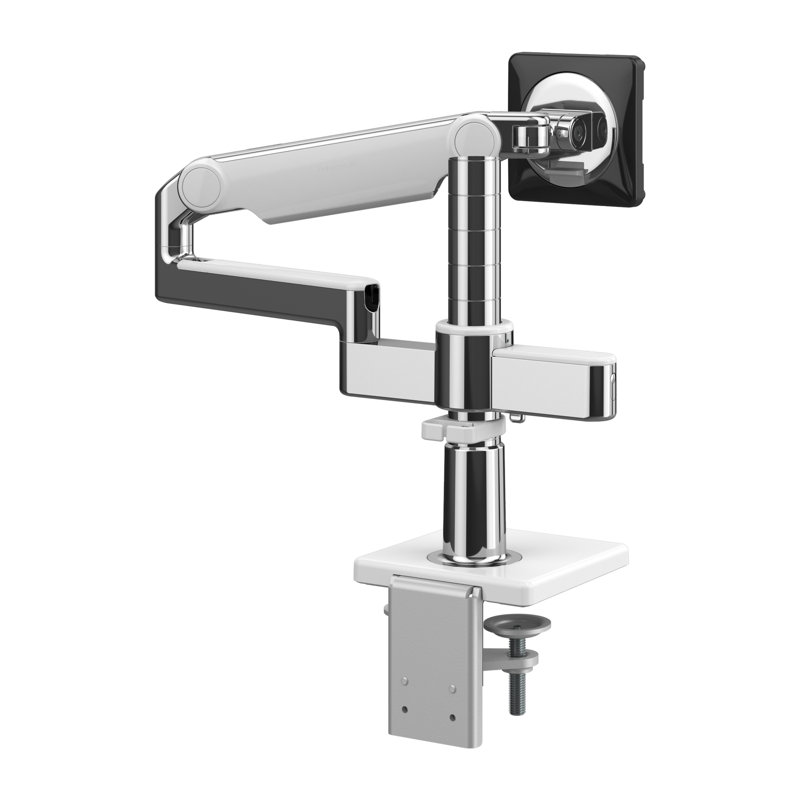 M/Flex For Two Monitors & Dual Arm Bracket, White, Polished Aluminum, Single