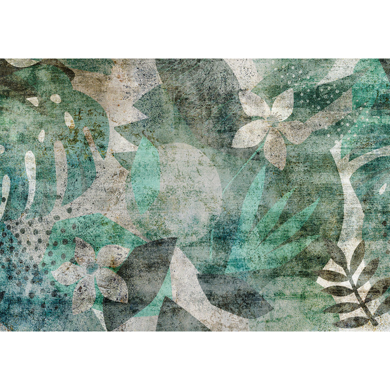 Papier peint botanique - Dessin abstrait floral, L 41 po x l 59 po