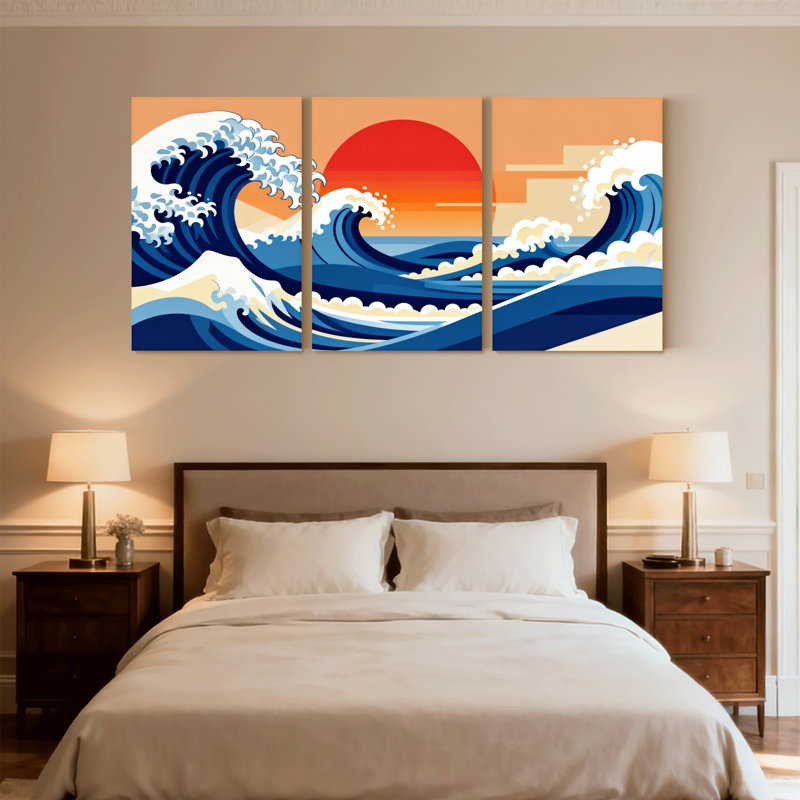 «Nautical & Beach Wave Sunset Ocean», ensemble de 3 impressions sur toile, H 18 po x l 36 po
