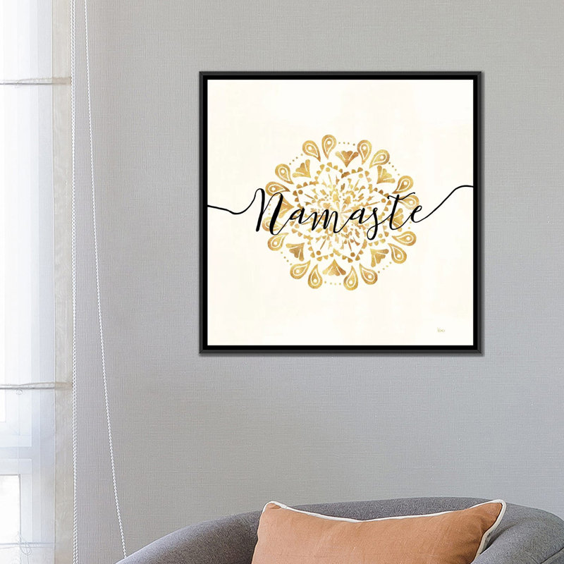 «Namaste I», art textuel sur toile tendue, H 37 po x l 37 po x P 1,5 po, Toile encadrée noire, Pas de tapis
