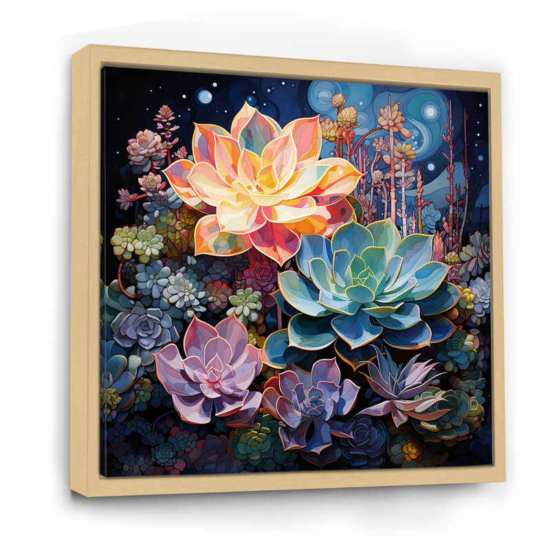 Vert succulent vert bleu II - impression, Cadre naturel flottant, H 16 po x l 16 po x P 1 po