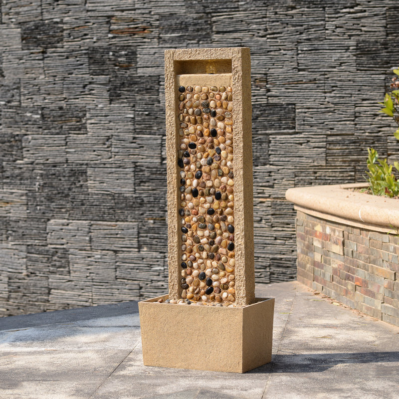 Weather Resistant Floor Fountain with Light, Brown/Black