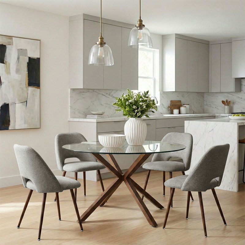 Ensemble repas 5 pièces avec table en verre trempé Aunnika, gris