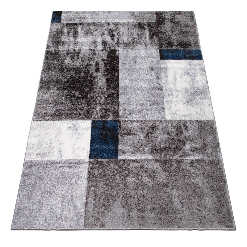 Geometric Shapes Area Rug, Blau/Grau, Rectangle 60 x 110cm