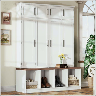 4-in-1 Hall Tree with 8 Cabinets and Hidden Hooks