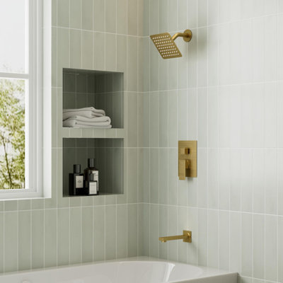 Robinet de baignoire et douche à pression équilibrée avec pomme de douche 6 pouces Crozet, soupape brute 1,75 GPM