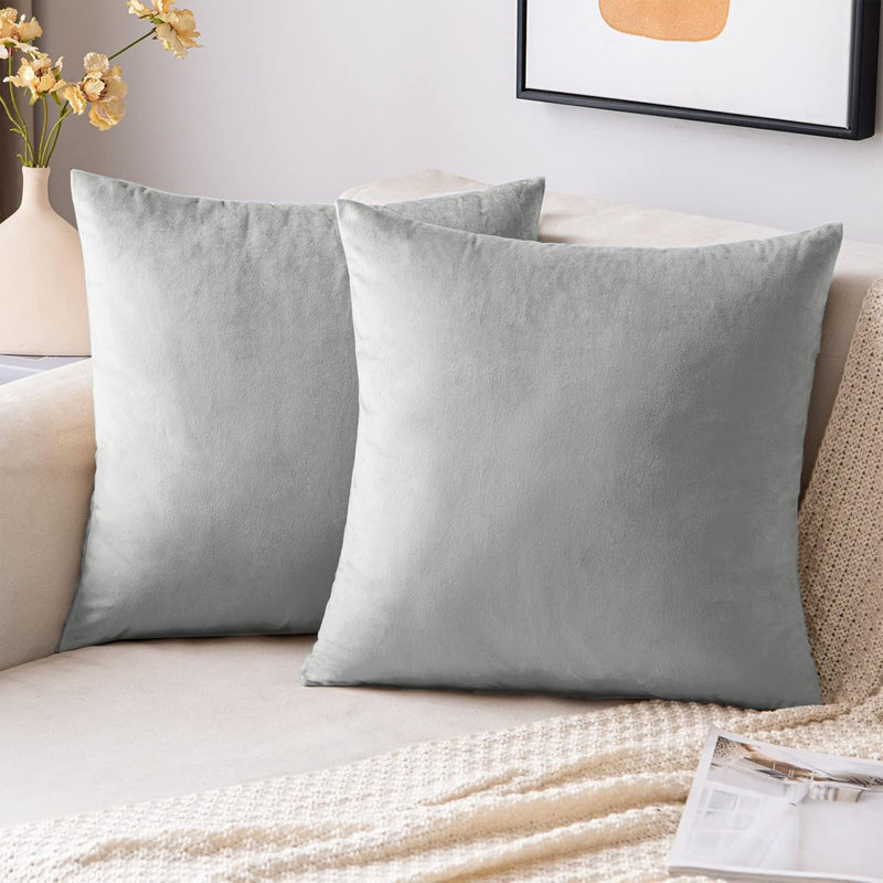 Velvet Scatter Cushion Covers - Soft Plush Decorative Covers Set of 2 for Sofa & Bed, Silver