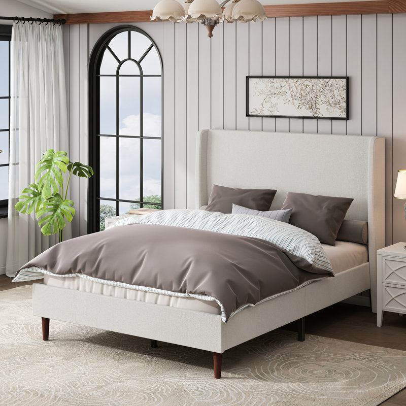 Base de lit tapissier haute avec support à 12 lattes, assemblage facile, tissu en chenille, aucun sommier requis
