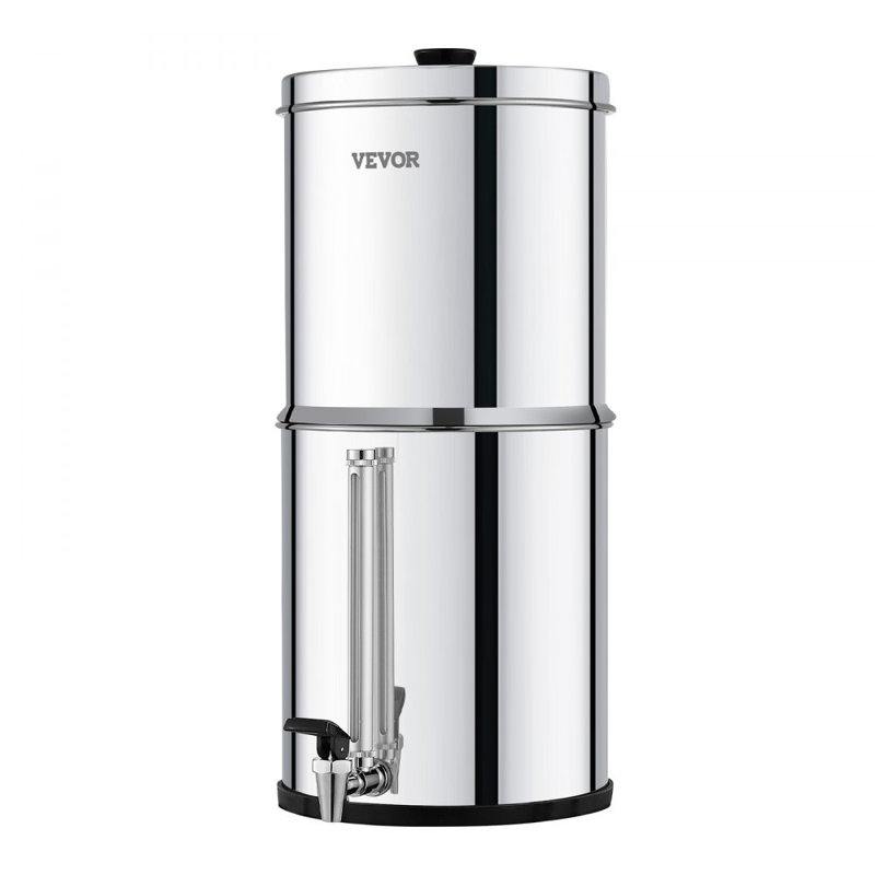Système de comptoir à filtre à eau alimenté par gravité 2,25G 2 filtres en acier inoxydable, Argent / noir mat