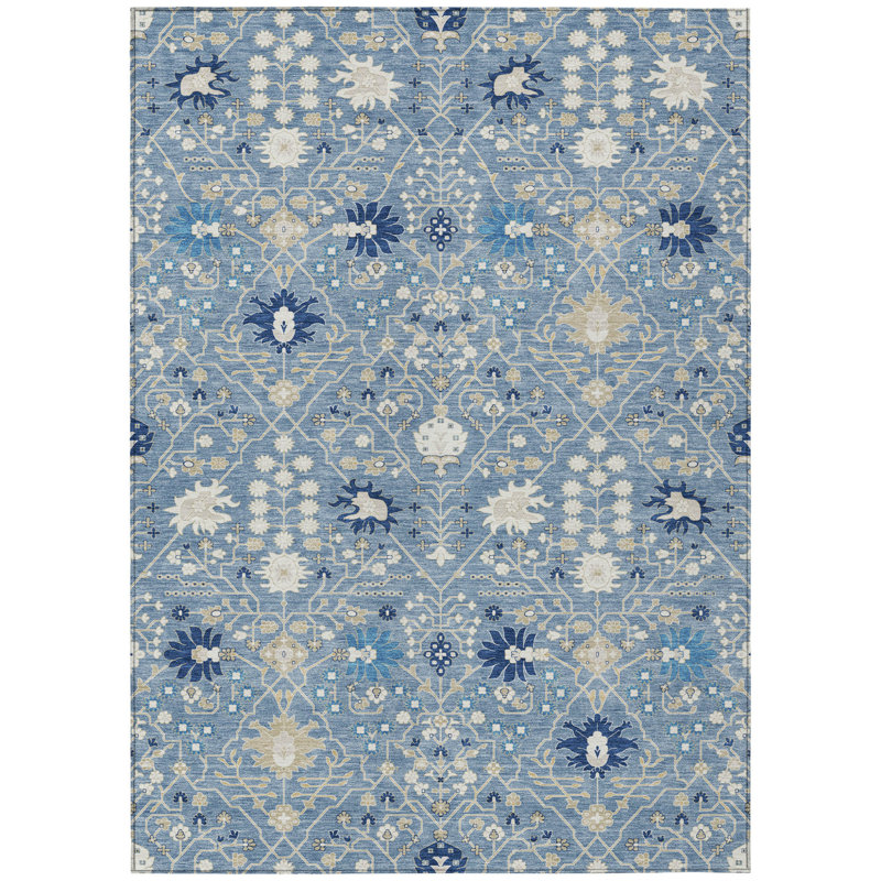 Tapis ivoire et beige oriental lavable 5 po x 8 po Denim
