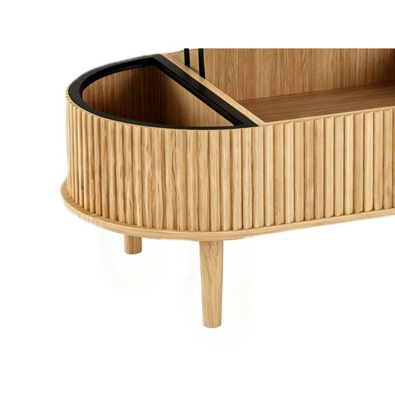 Table basse cylindrique en bois massif 39 po avec trois tablettes