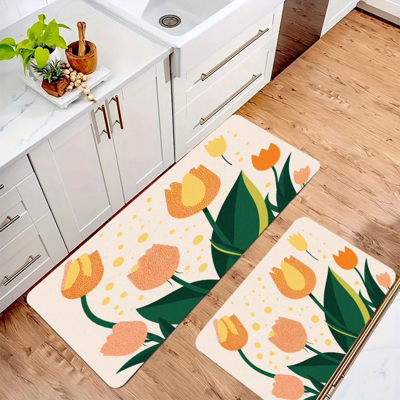 Ensemble de 2 tapis de cuisine tulipes orange