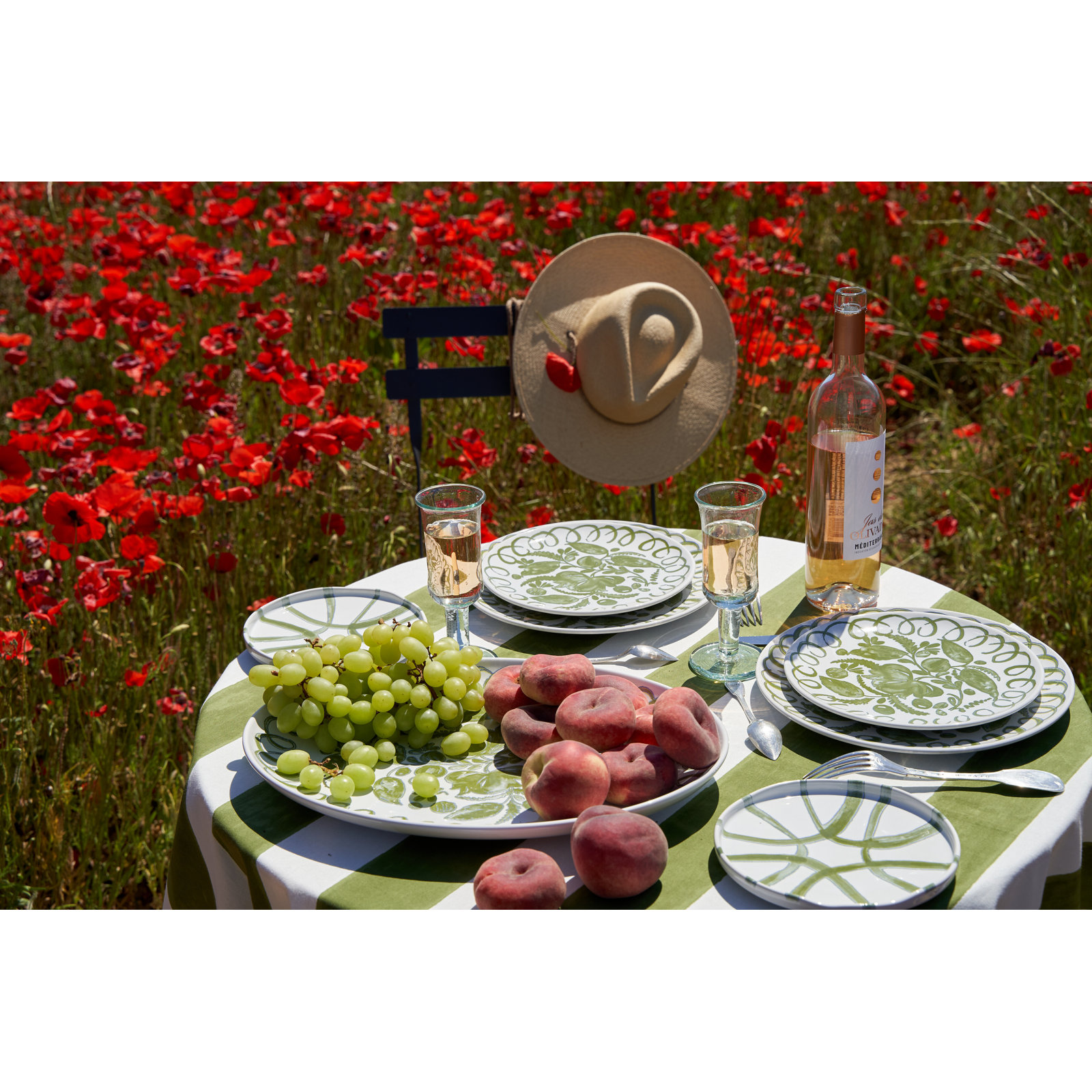 Oval Serving Tray, White/Green