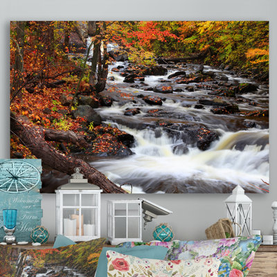 «Water Falls In Autumn Forest», reproduction d'art sur toile