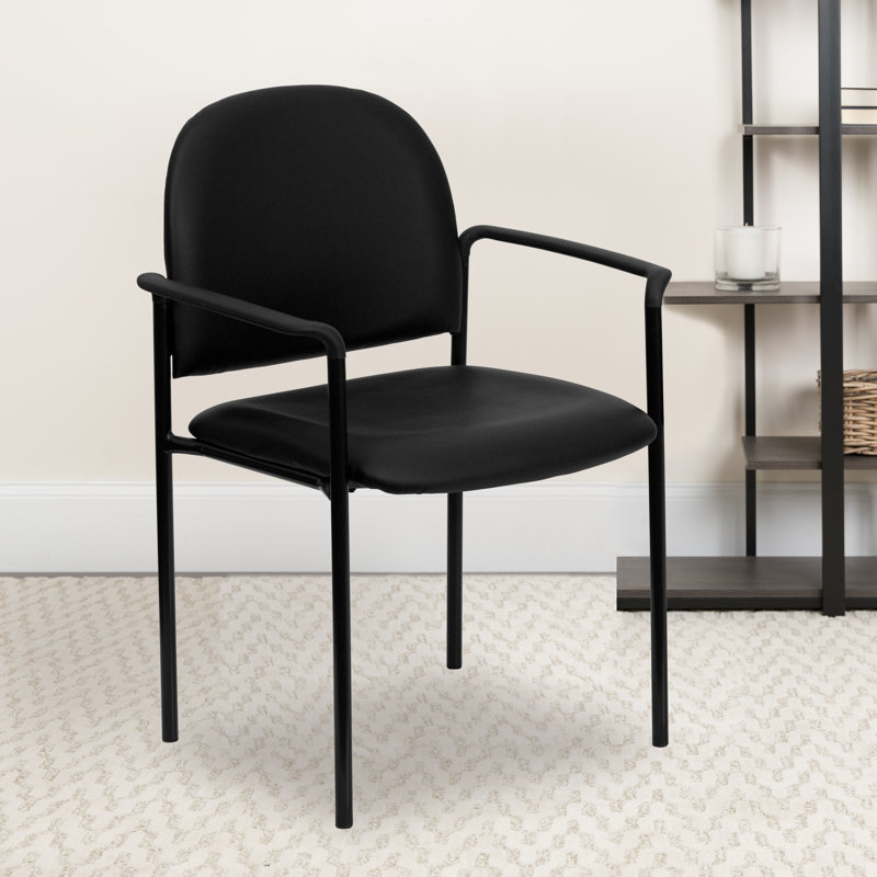 Prather Tania Comfort Upholstered Stackable Side Reception Chair, With Arms, Black Vinyl