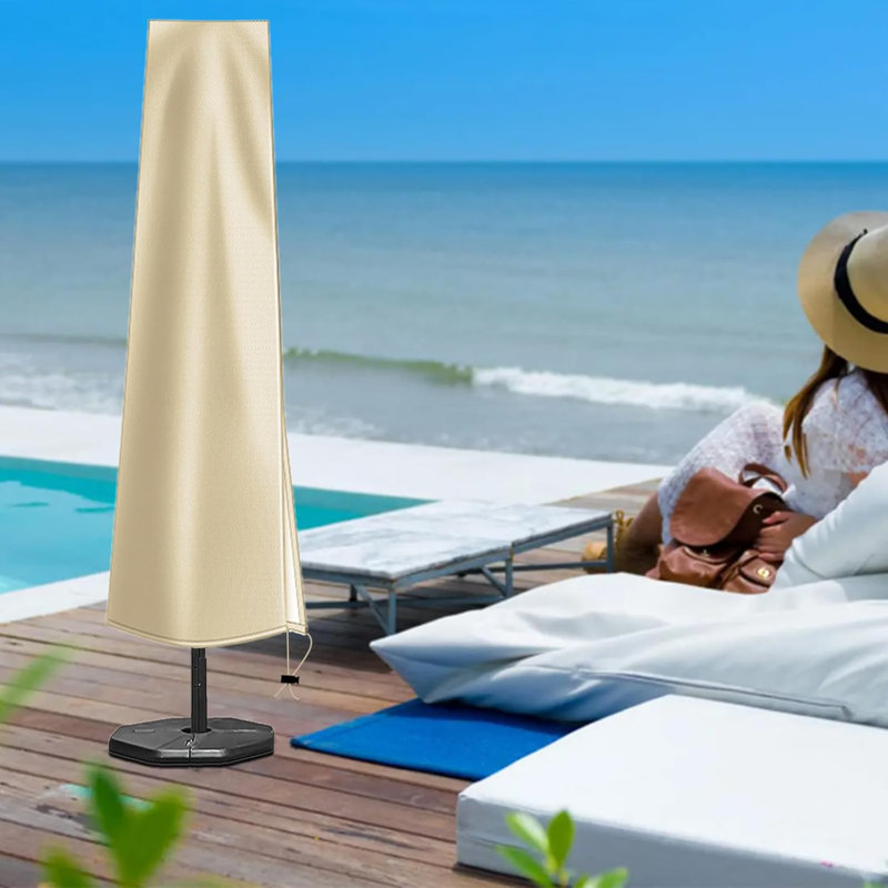 Patio Umbrella Cover For 9Ft To 12Ft Outdoor Umbrellas - 420D Waterproof Garden Market Umbrella Cover Outside Parasol Covers With Zipper For Deck Pool Beach Umbrellas, Khaki