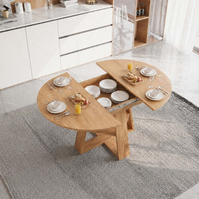 Table de salle à manger extensible moderne avec feuilles amovibles et tablette de rangement