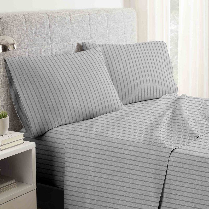 Martex Easy Living Cationic Stripe Sheet Set, Charcoal, Queen