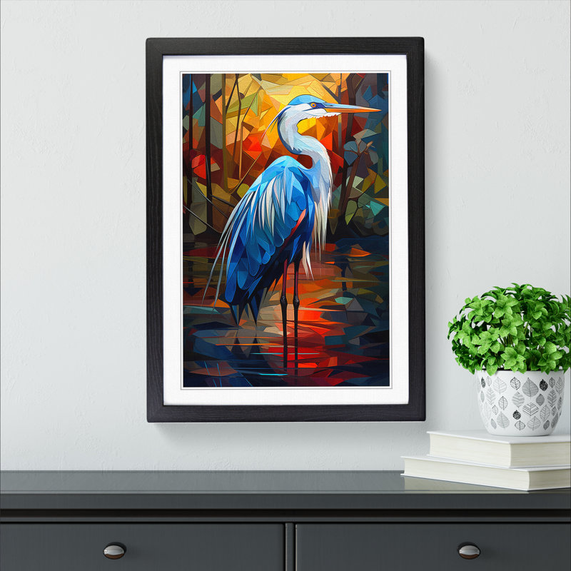 Heron Cubism - Framed Print, Black, 34cm H x 25cm W x 2cm D